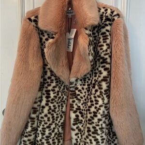 Jakke  Faux Fur Leopard Print Coat - Pink and Brown